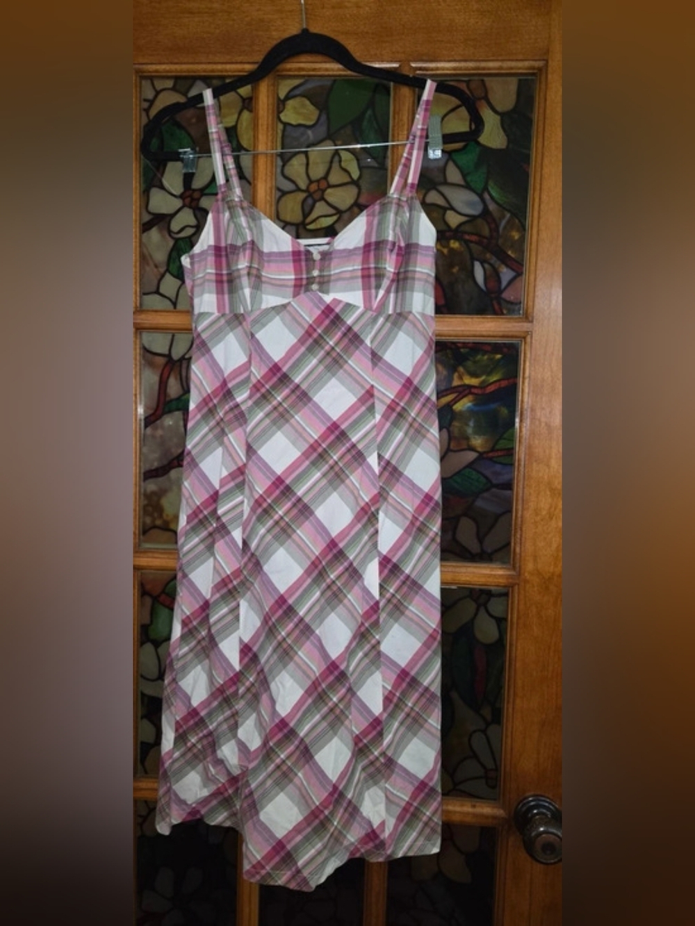 Plaid Midi Summer Dress in Pink & White.
